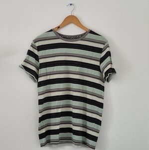 Byas M light green blue white gray striped tee shirt